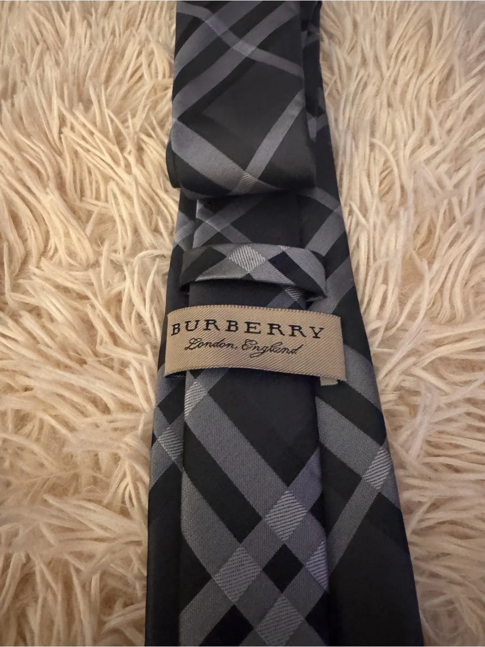 Burberry Black and Gray Plaid Silk Tie
